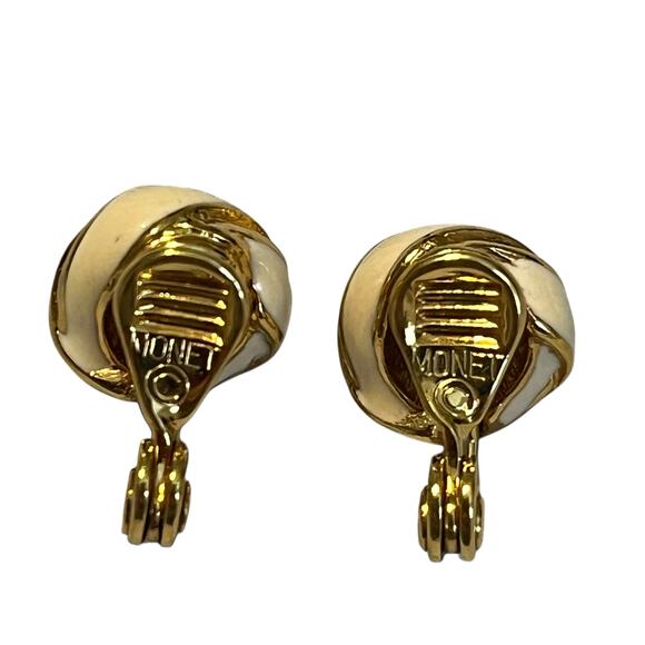Monet Knotted Cream Gold Clip On Earrings - Picture 5 of 5